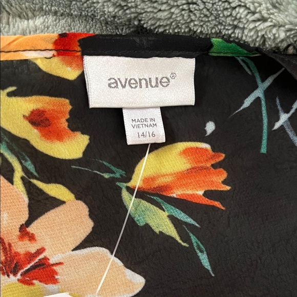 Avenue Black Floral Wrap Kimono with Orange, Yellow & Green Accents - Picture 2 of 5